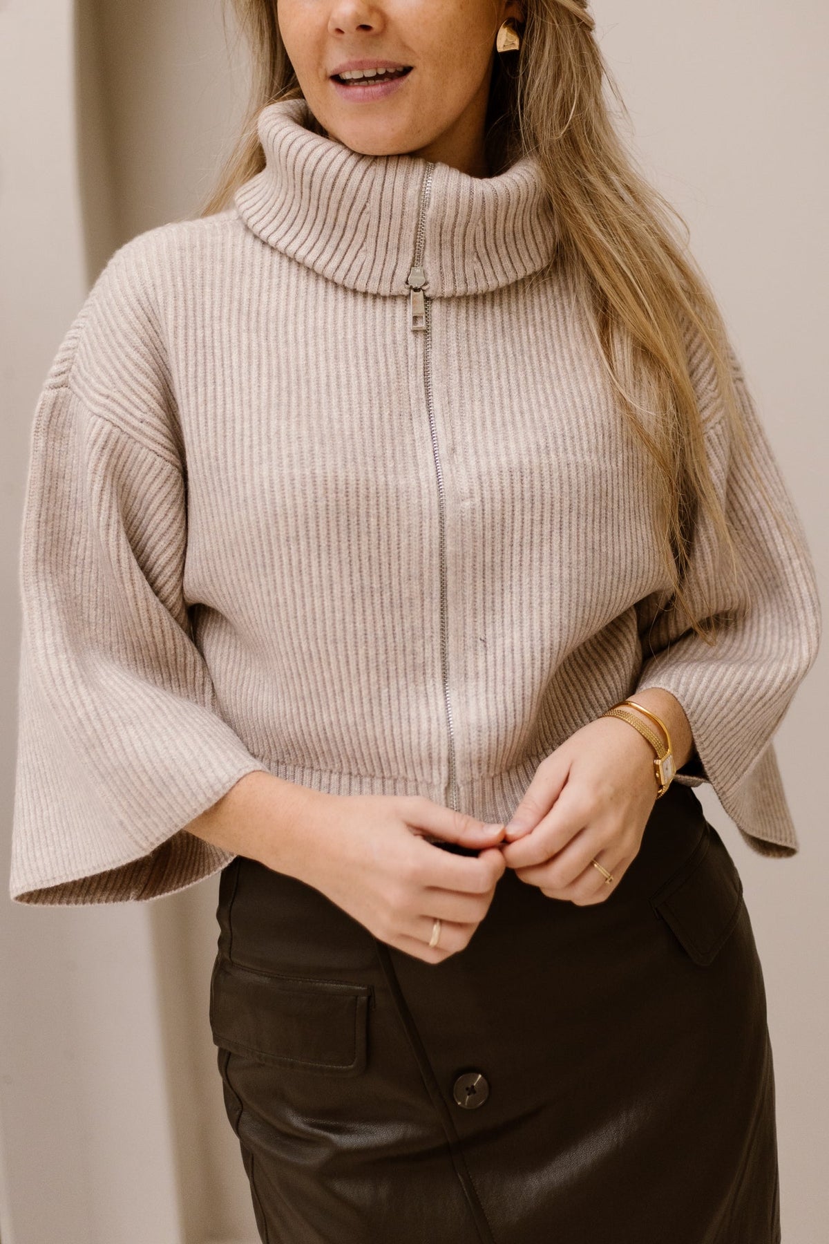 RowCC zip knit bone - Bij Keesje - Co'couture - Trui