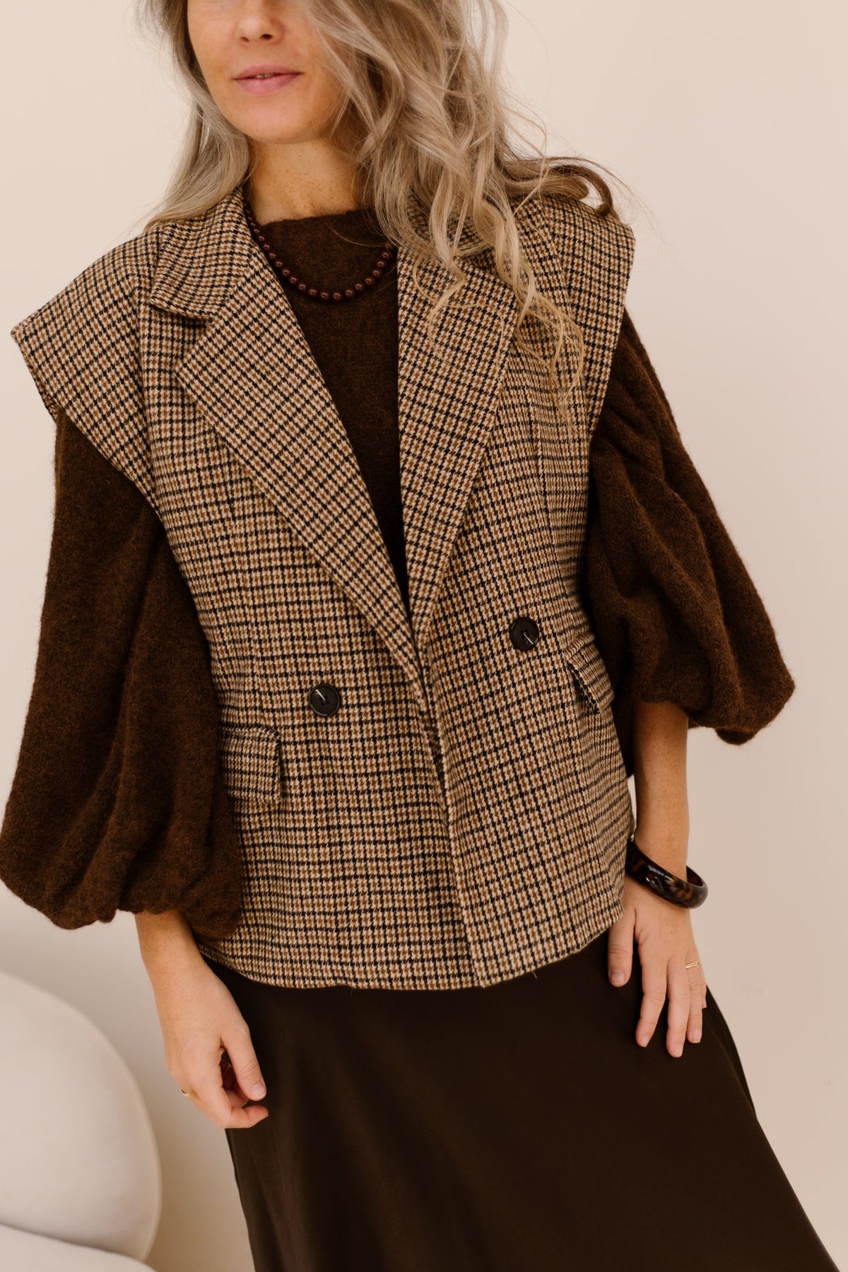 Ruit gilet Camel/black - Bij Keesje - Bij Keesje - Gilet