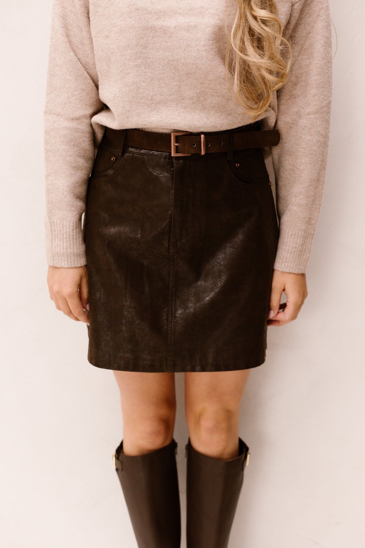Skirt belt structured PU - Cacao - 11515 - Bij Keesje - Esqualo - rok