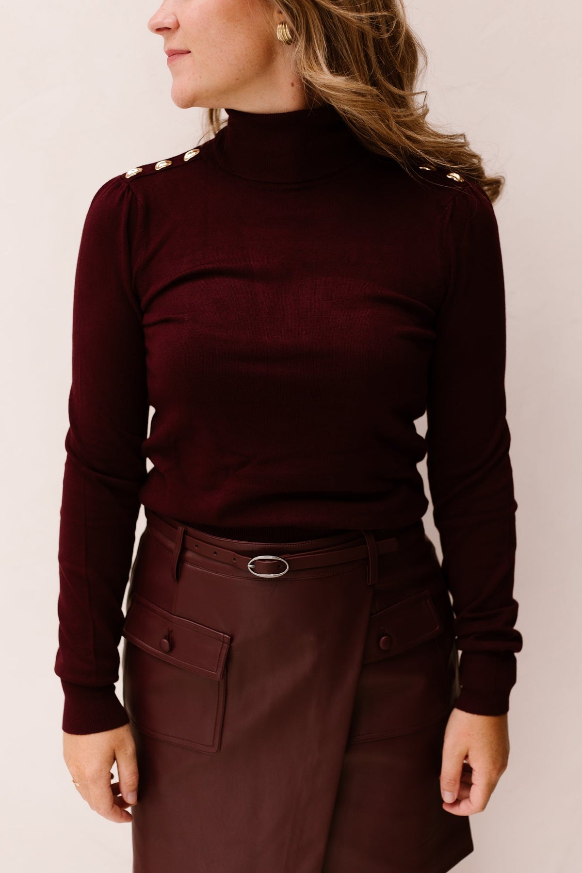 Sweater Shoulder Button Col Basic Knit Merlot 07544 - Bij Keesje - Esqualo - Top