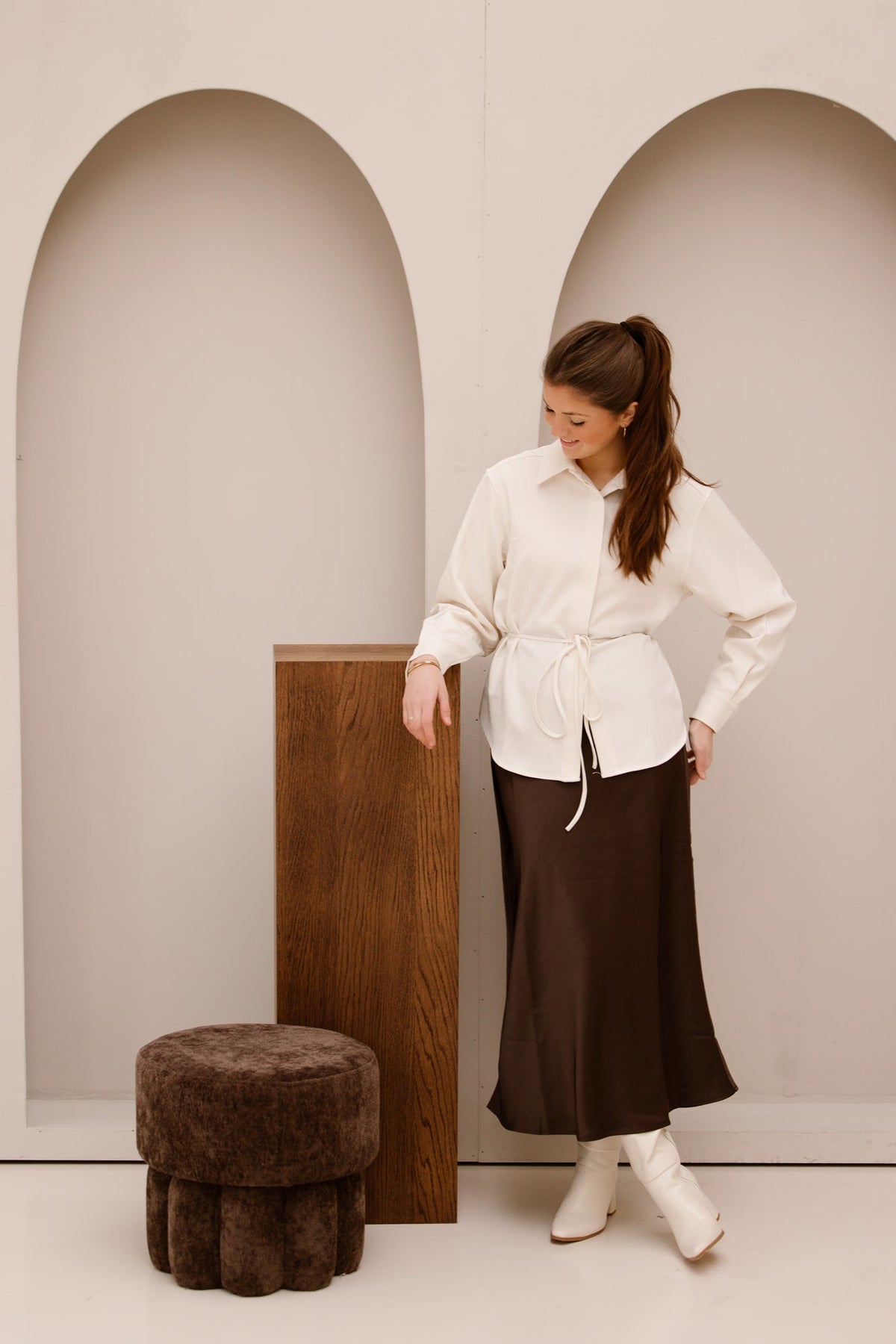 Waldis solid shirt ceme - Bij Keesje - Neo Noir - blouse