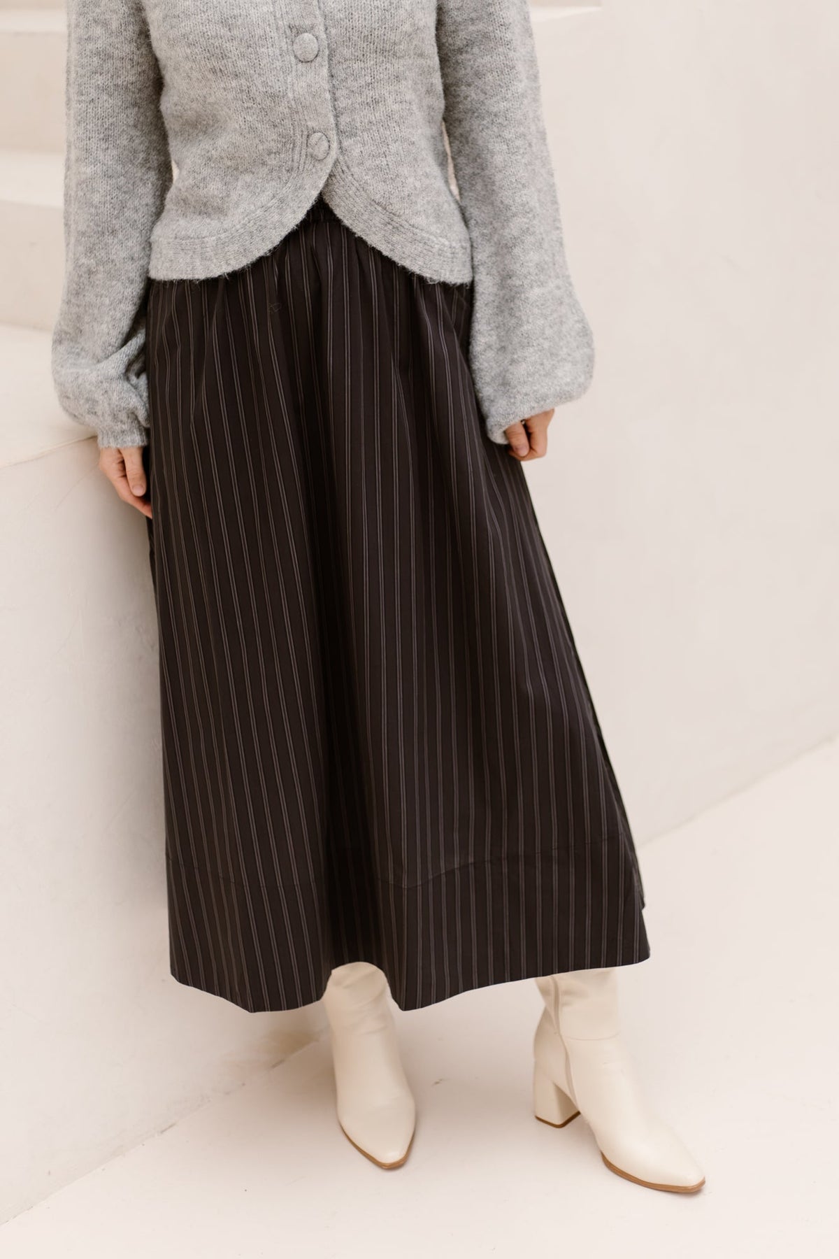 Yara long Stripy skirt navy - Bij Keesje - Neo Noir - Rok