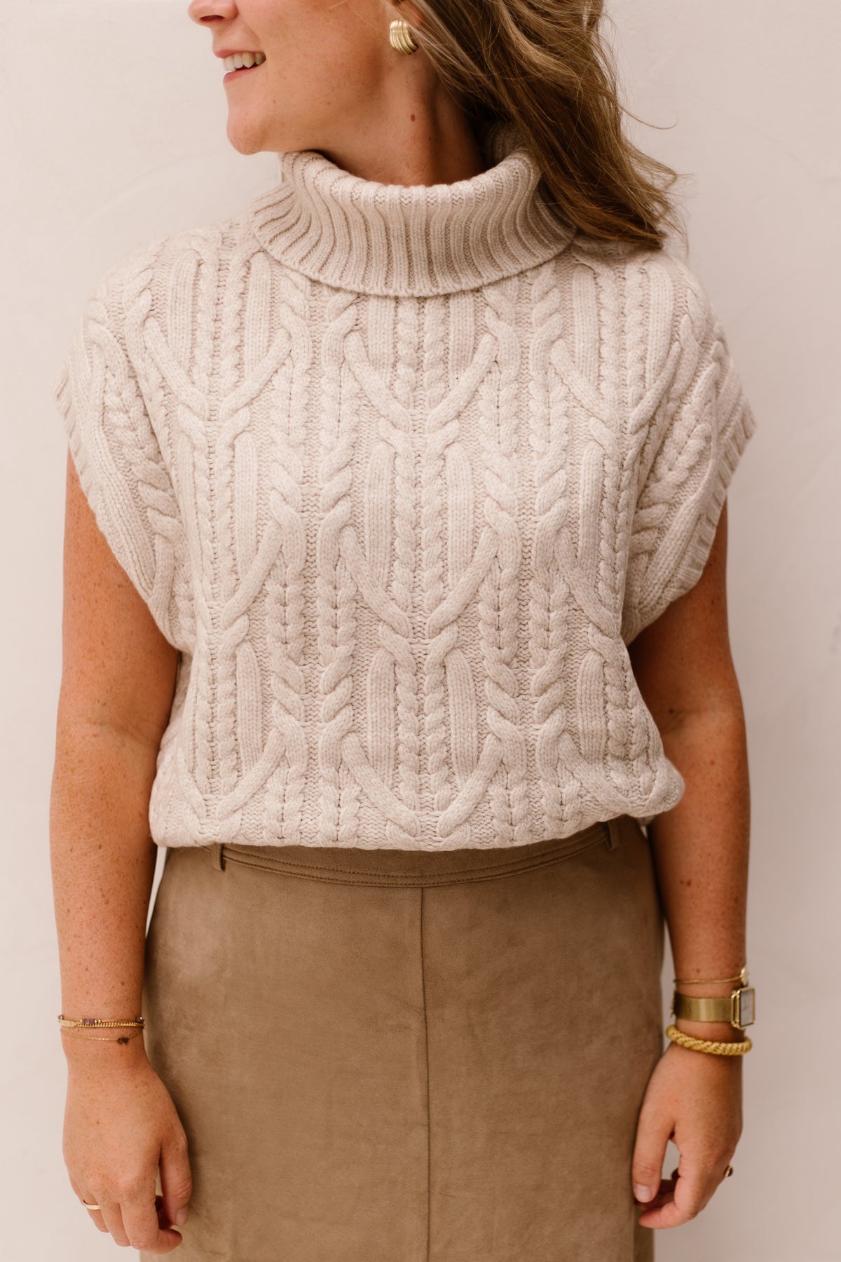 RowCC Oversize Zopfmusterweste Creme
