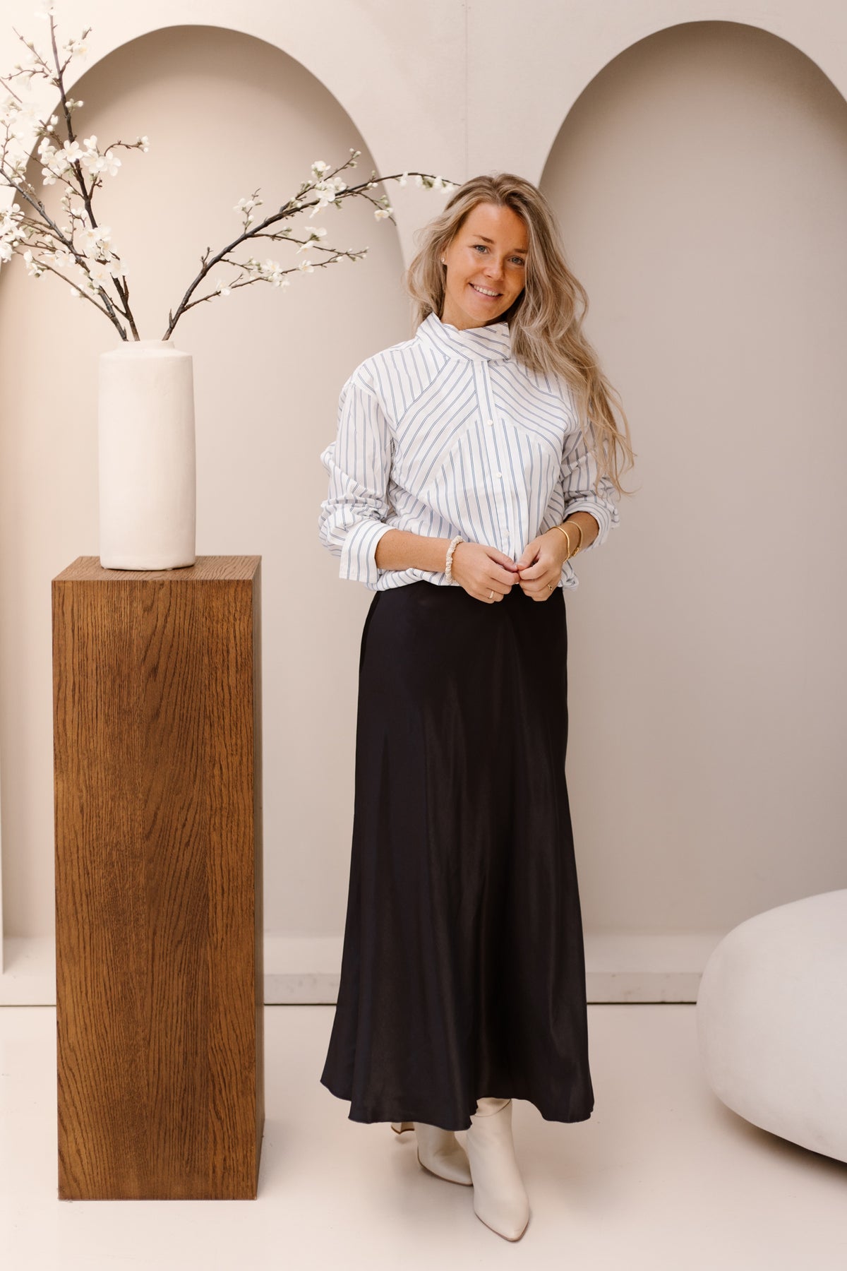 SomoCC Stripe Funnel Neck Shirt Weiß