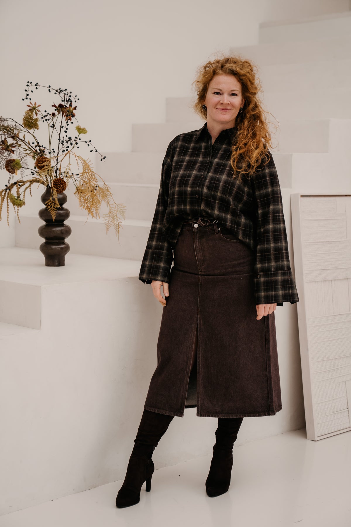 Objsuffi midi denim skirt Seal brown