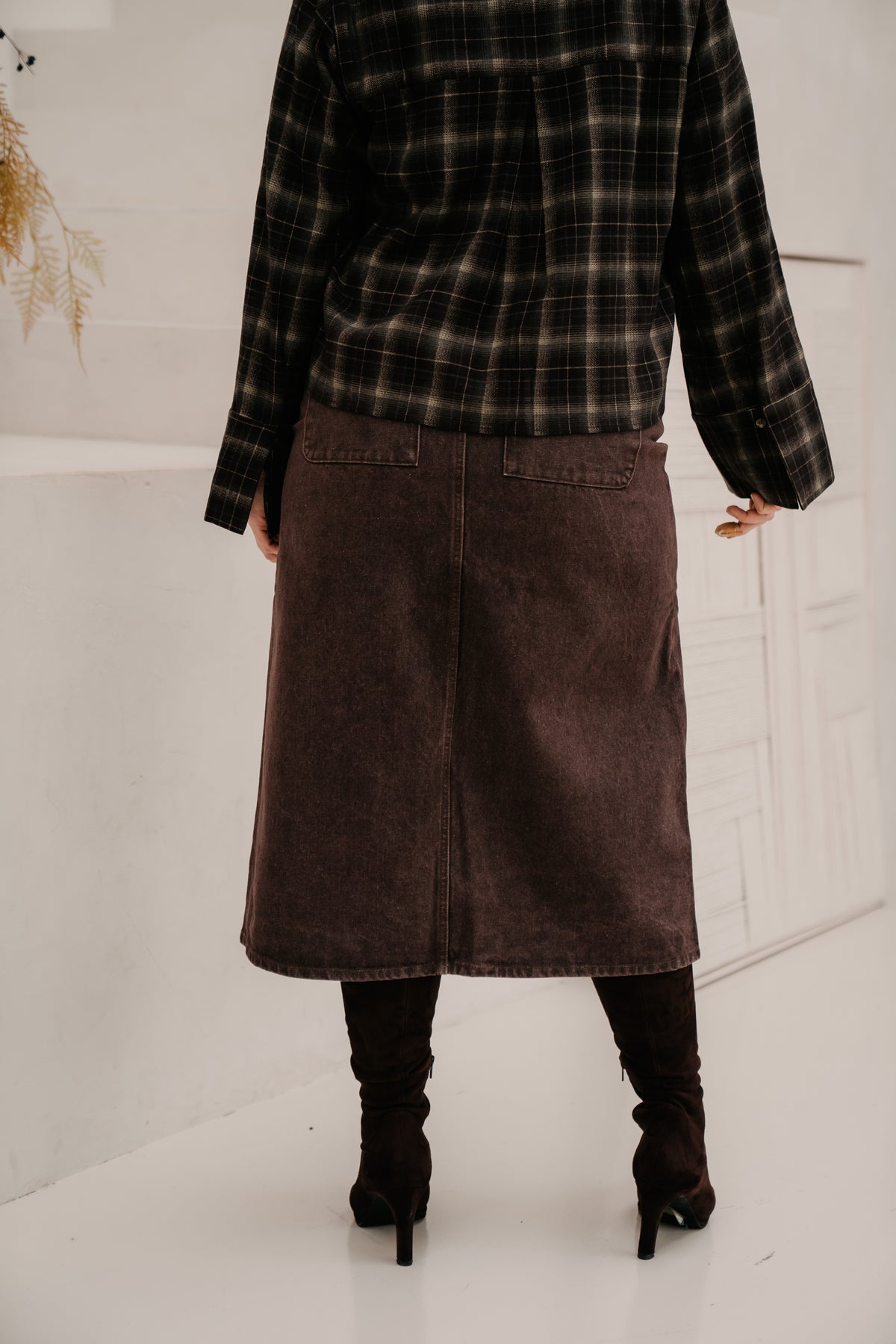 Objsuffi midi denim skirt Seal brown
