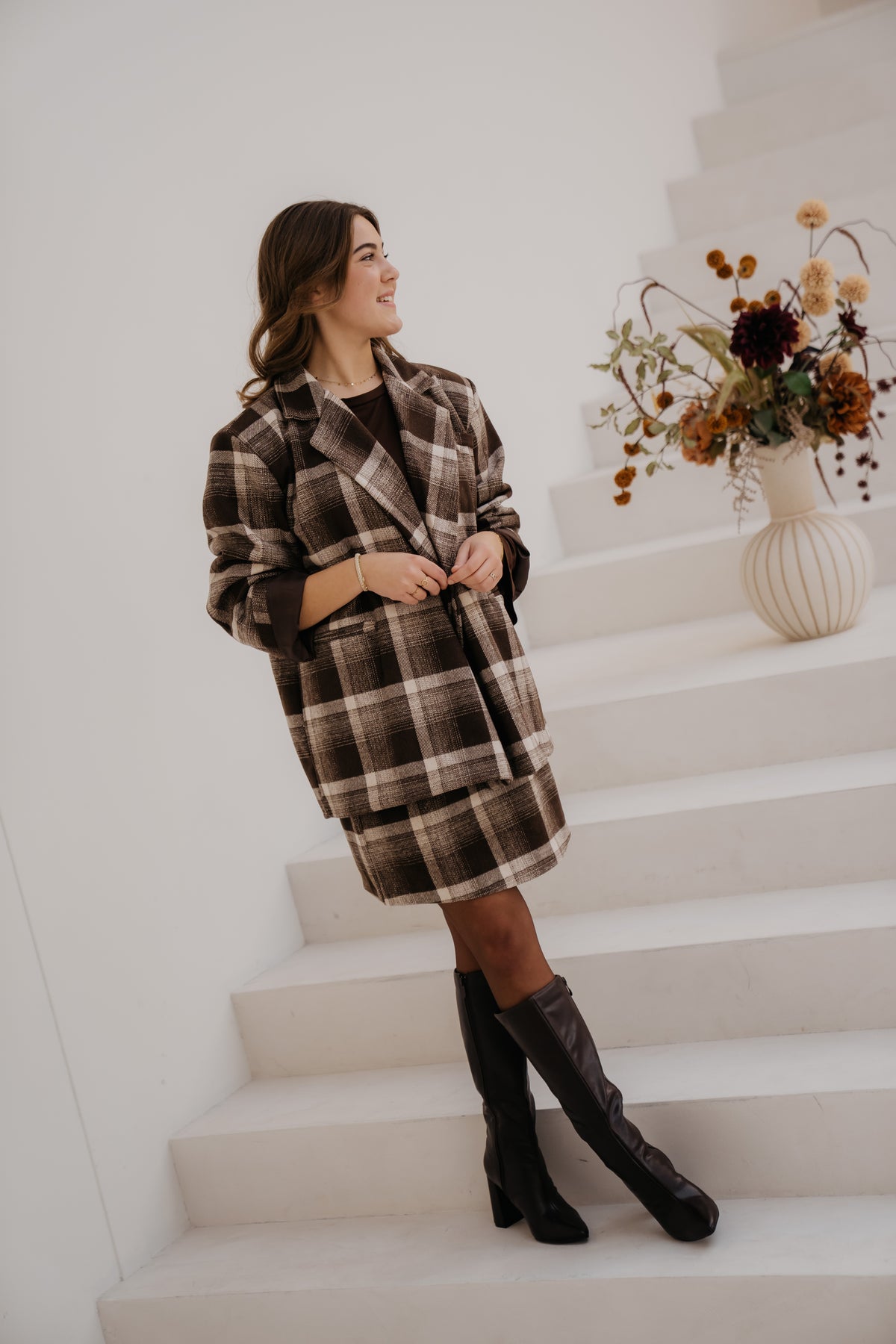 Aaltje short check skirt brown