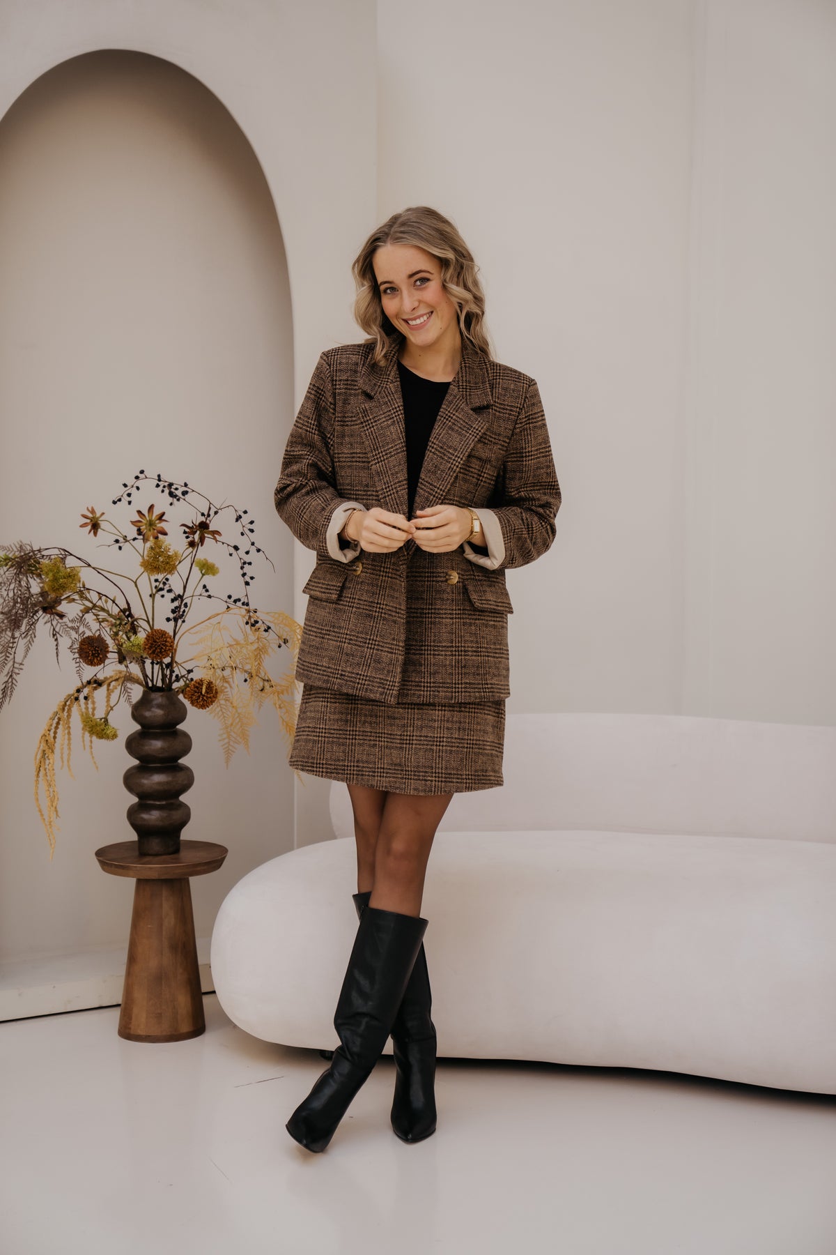 Barb check jacket brown