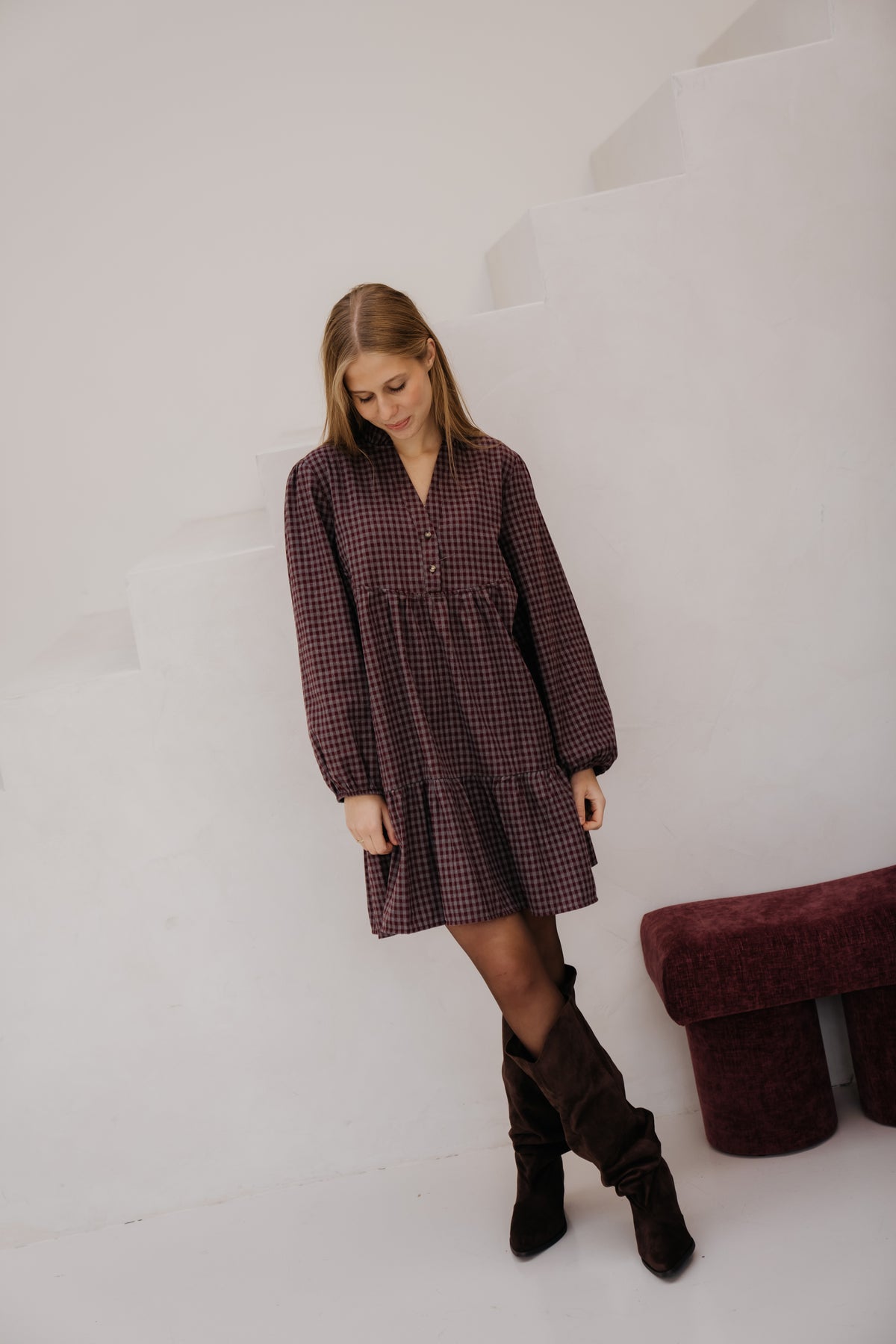 Kikki check dress bordeaux