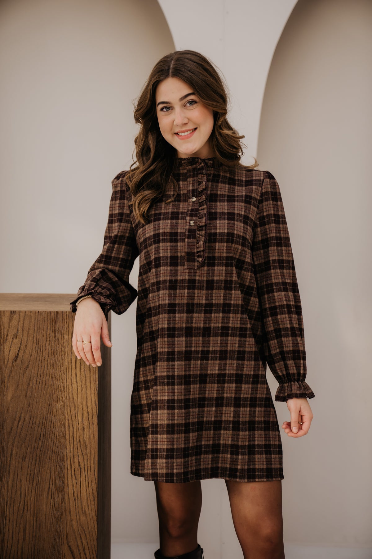 Karin check dress brown