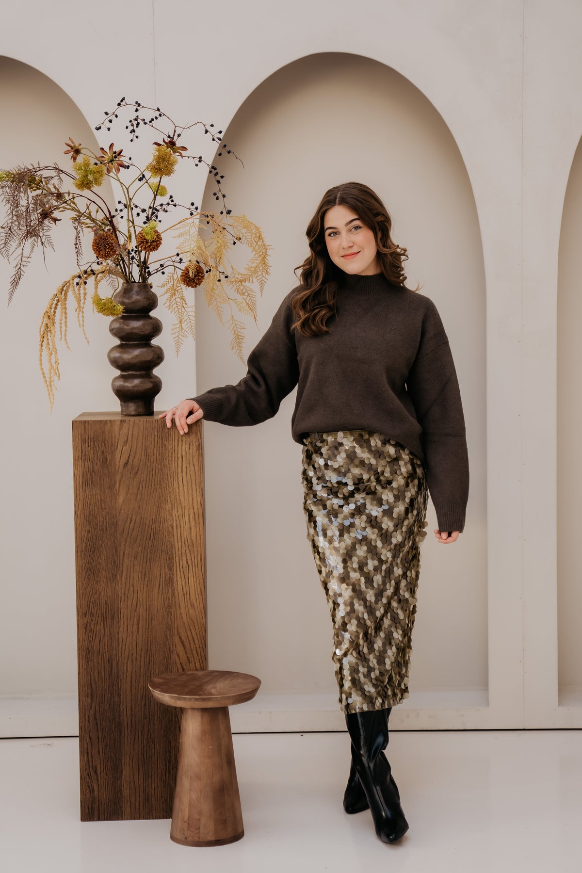 RheaCC Sequin skirt Dusty Army