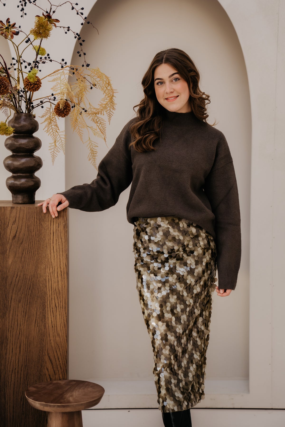 RheaCC Sequin skirt Dusty Army