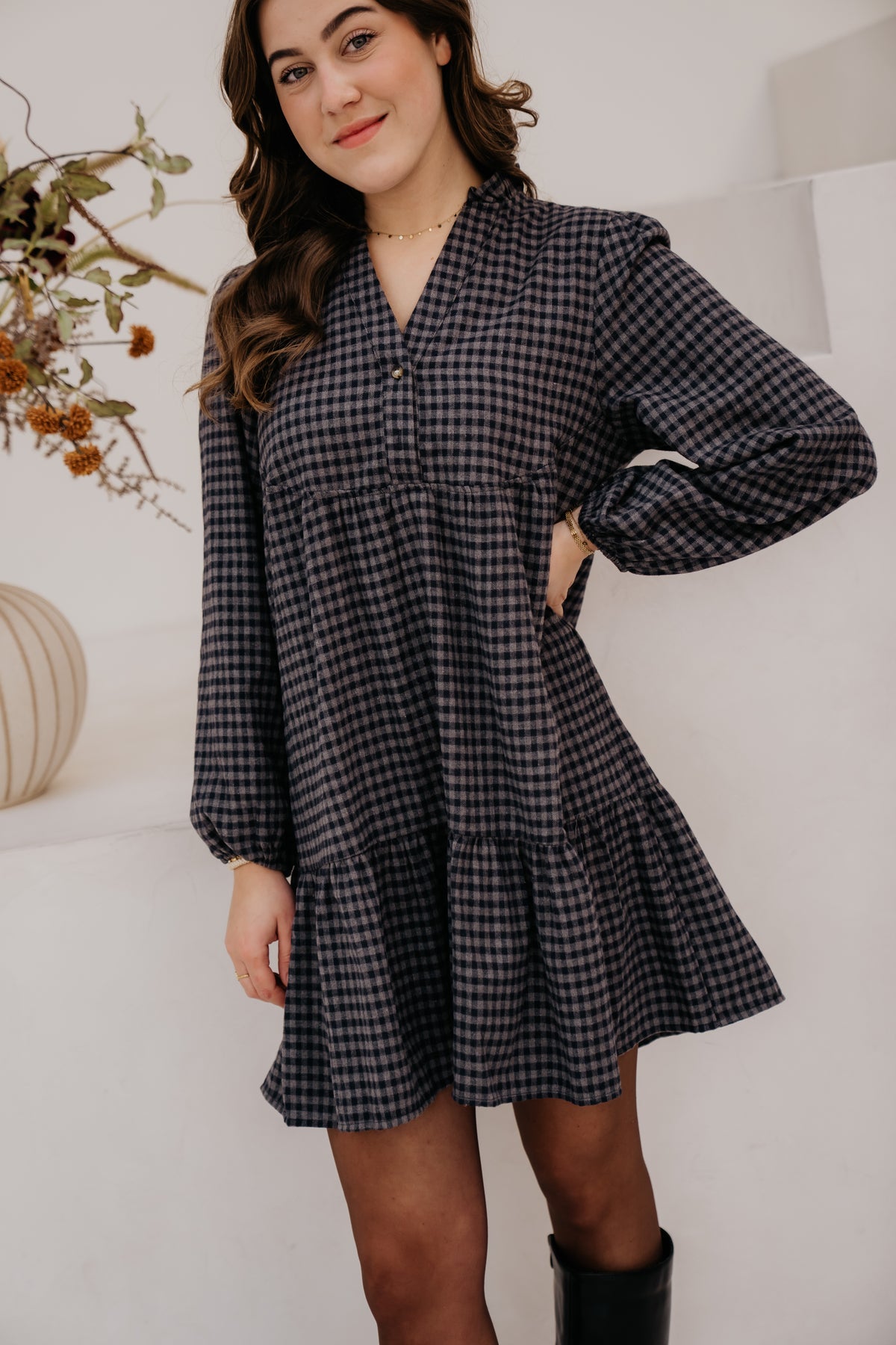 Kikki check dress blue