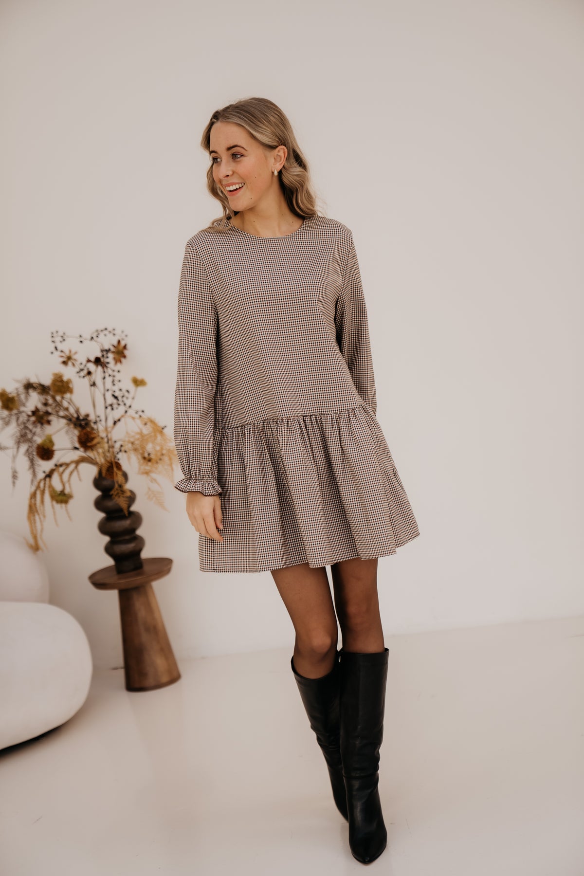 Katy check dress bordeaux