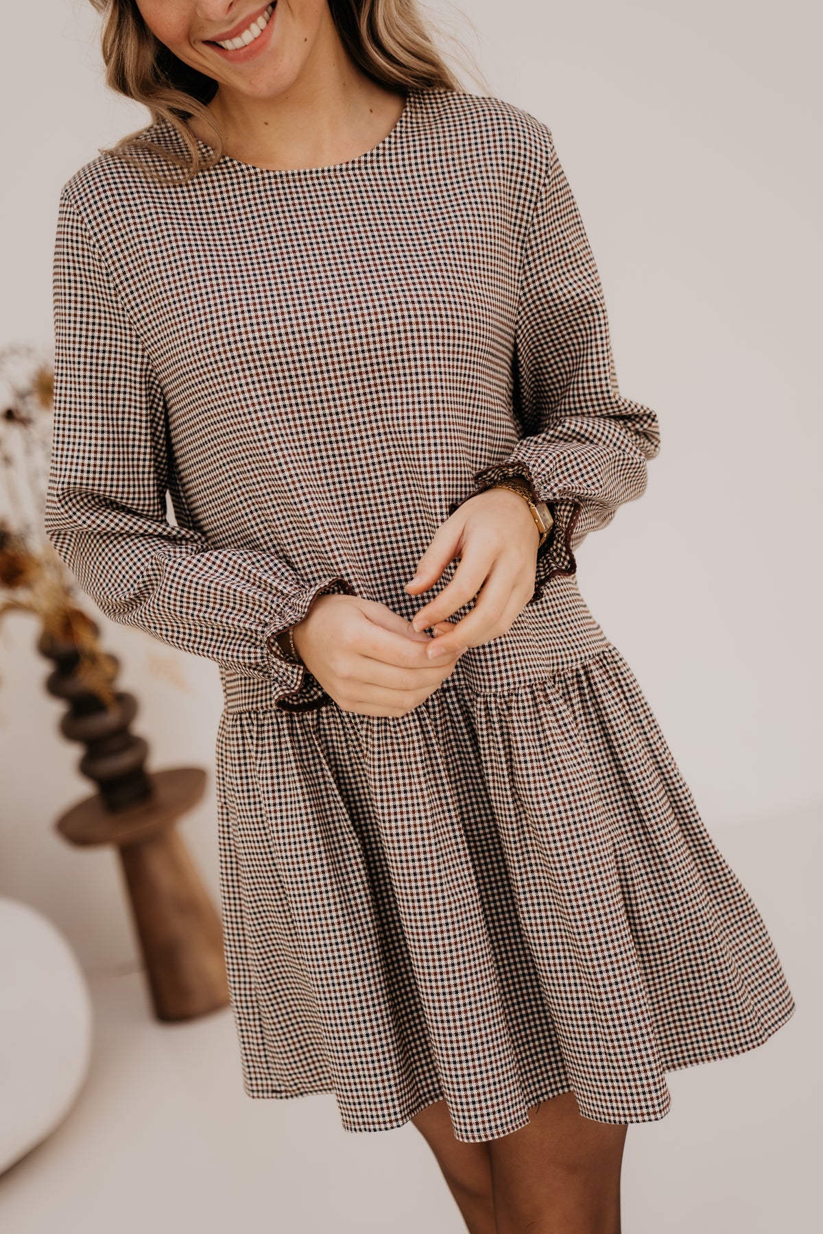 Katy check dress bordeaux