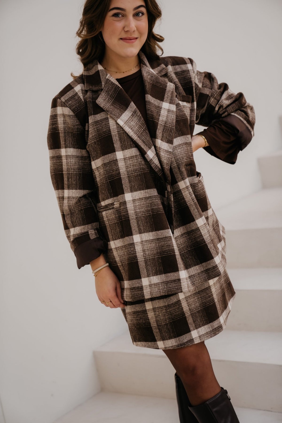 Aaltje check jacket brown - Bij Keesje - Bij Keesje - Jas