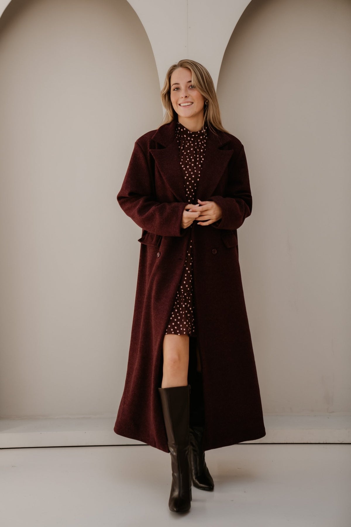 Amke bordeaux maxi coat - Bij Keesje - Bij Keesje - Jas