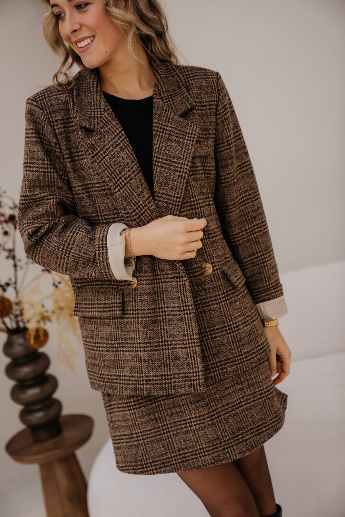 Barb check jacket brown - Bij Keesje - Bij Keesje - Jas