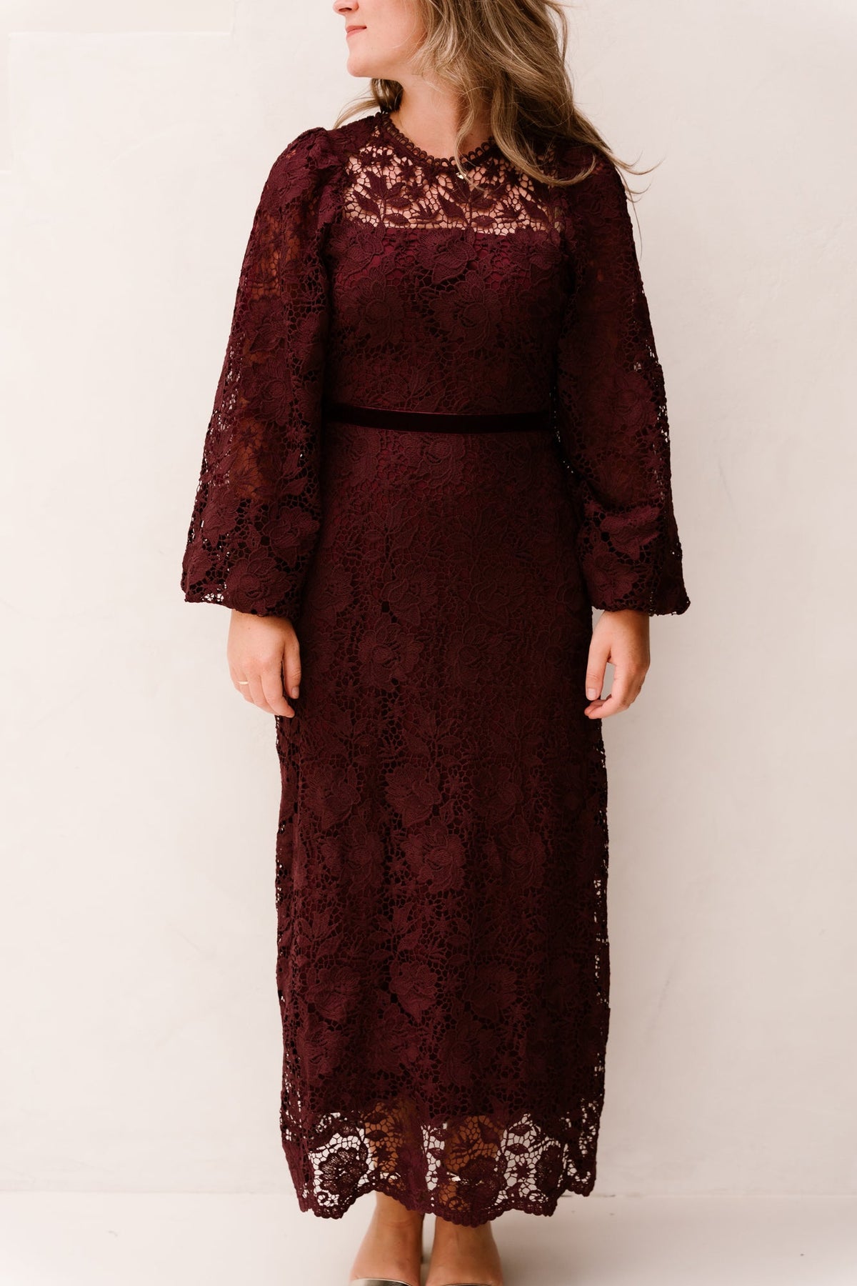 Brigitte Dress Kant Long Plum - Bij Keesje - Bij Keesje - Jurk