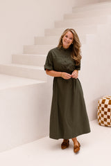 Cina Poplin Dress Army