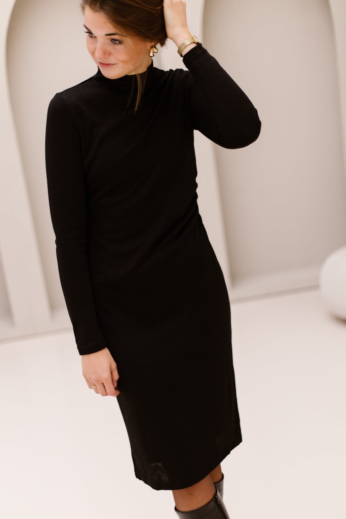 Dress Gathering Lurex Stretch Black 28701 - Bij Keesje - Esqualo - Jurk