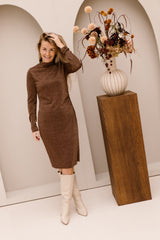 Dress Gathering Lurex Stretch Coffee 28701