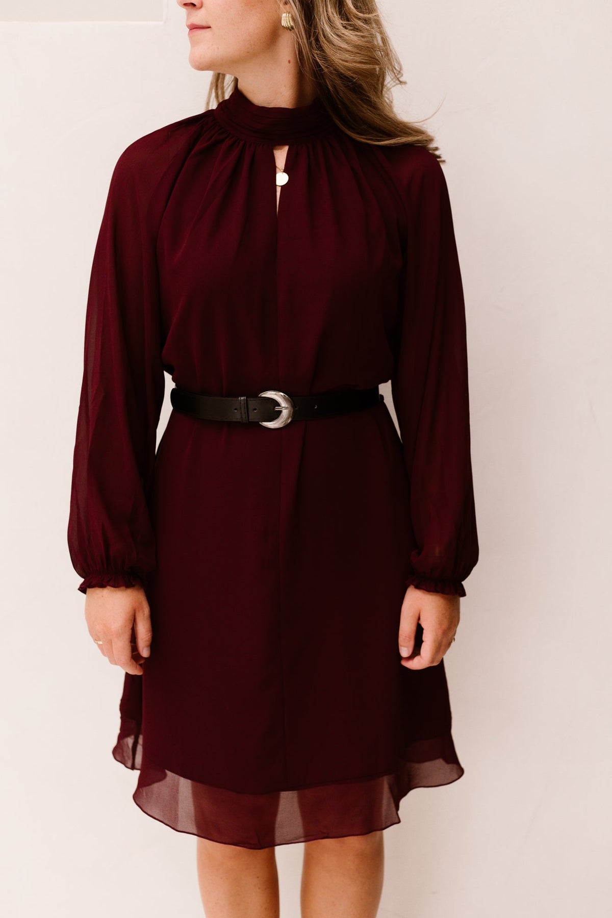 Dress Mock Neck Chiffon Merlot 15503 - Bij Keesje - Esqualo - jurk