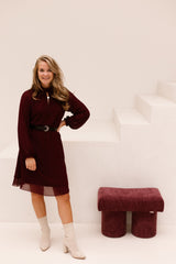 Dress Mock Neck Chiffon Merlot 15503