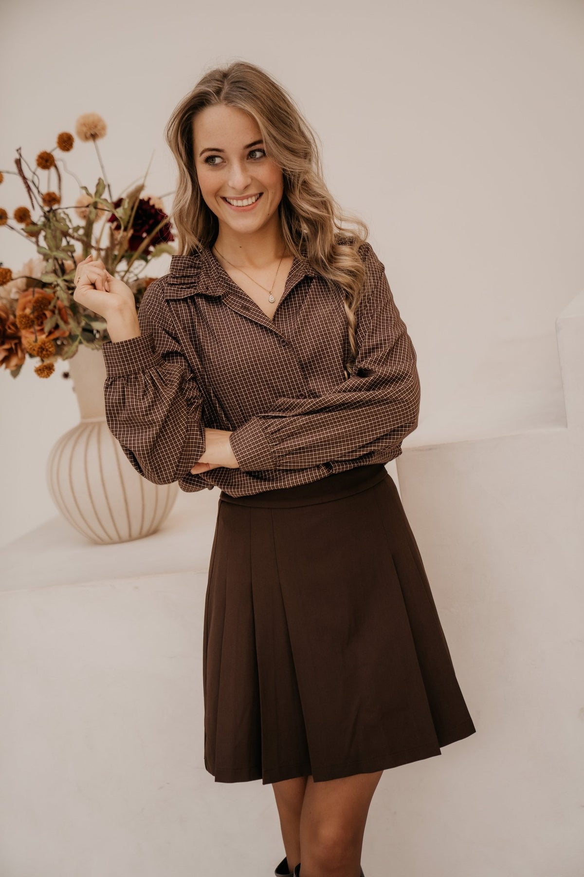 Eefje check blouse brown - Bij Keesje - Bij Keesje - Blouse