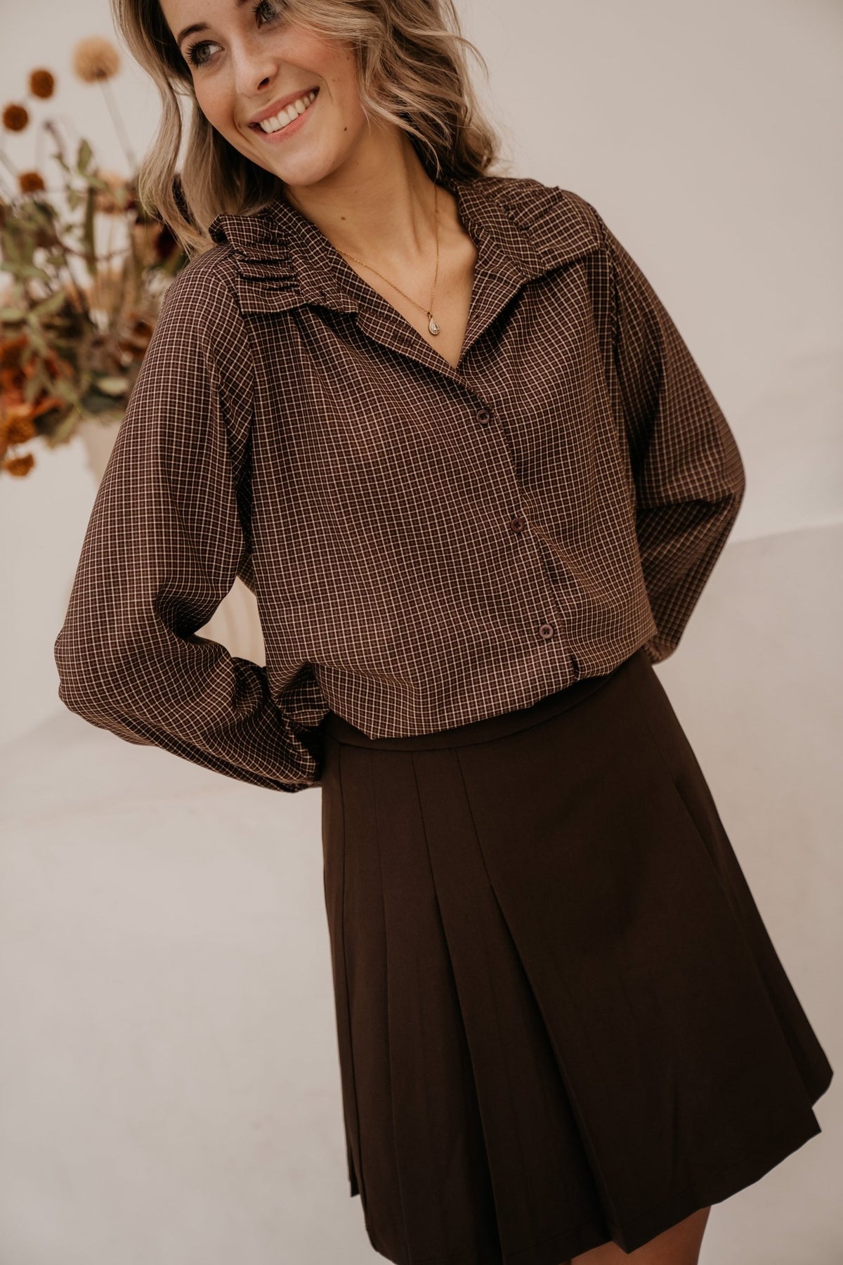 Eefje check blouse brown - Bij Keesje - Bij Keesje - Blouse