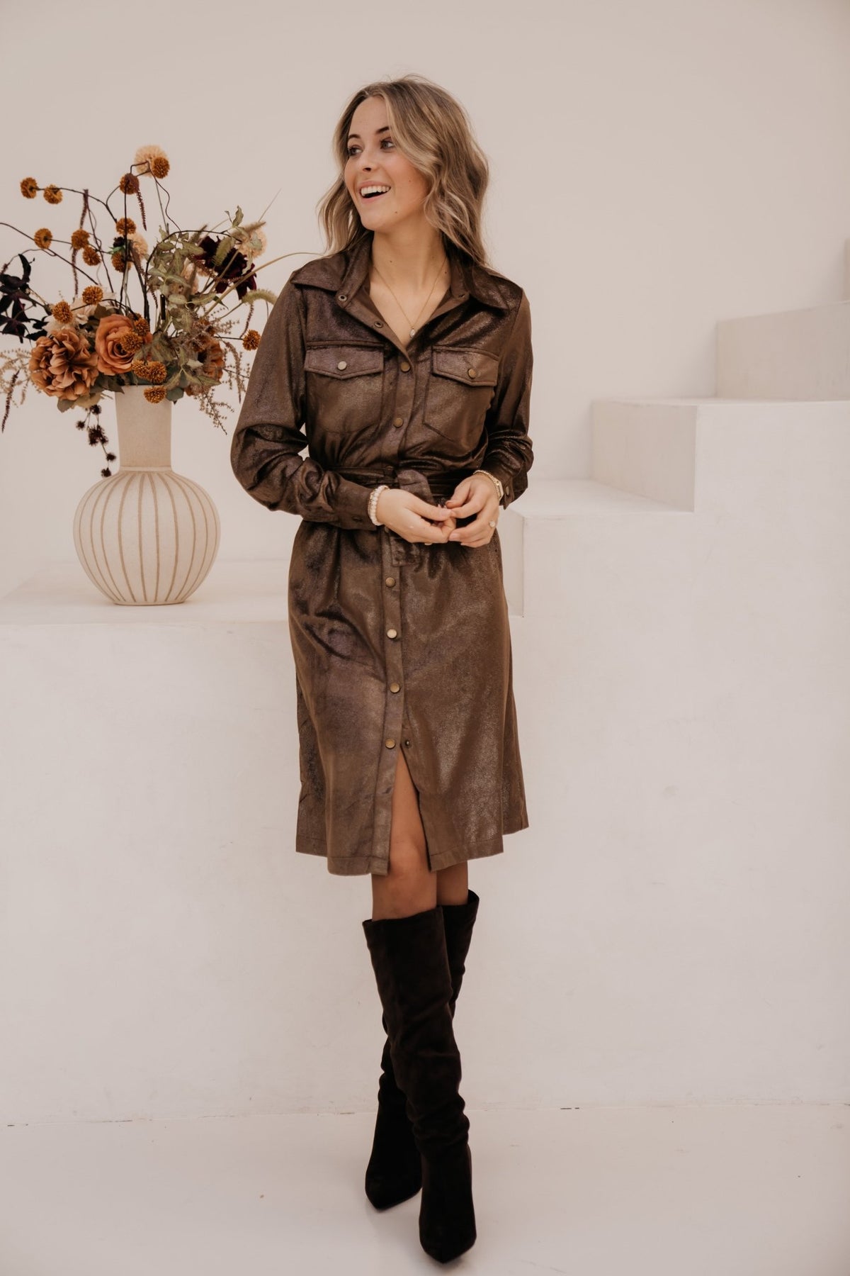 Elyra dress Dark Earth - Bij Keesje - G-maxx - Jurk