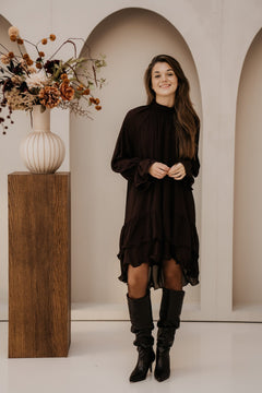 Enna ruffle dress coffee - Bij Keesje - Bij Keesje - Jurk