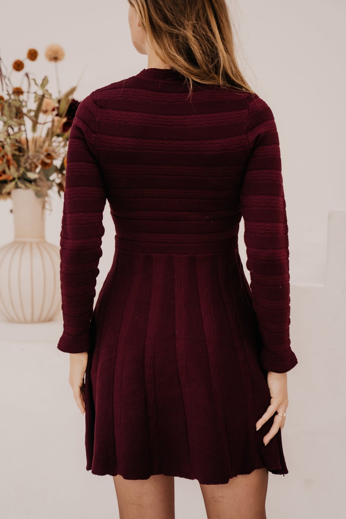 Evana button knit dress burgundy - Bij Keesje - Bij Keesje - Jurk