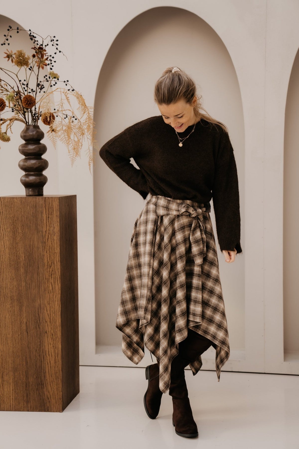 Evianne check maxi skirt brown - Bij Keesje - Bij Keesje - Rok
