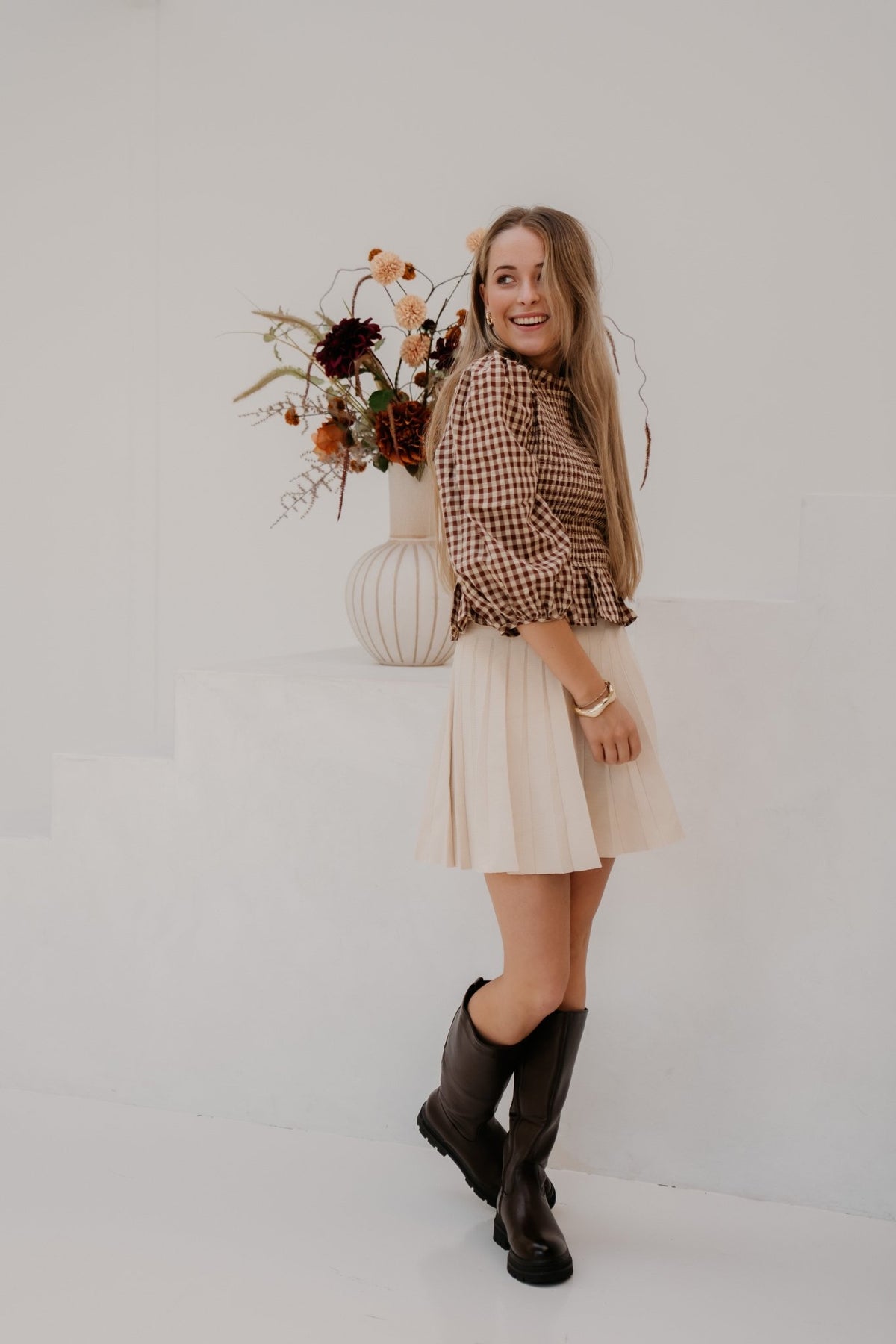 Gaby ruit top brown - Bij Keesje - Bij Keesje - Top
