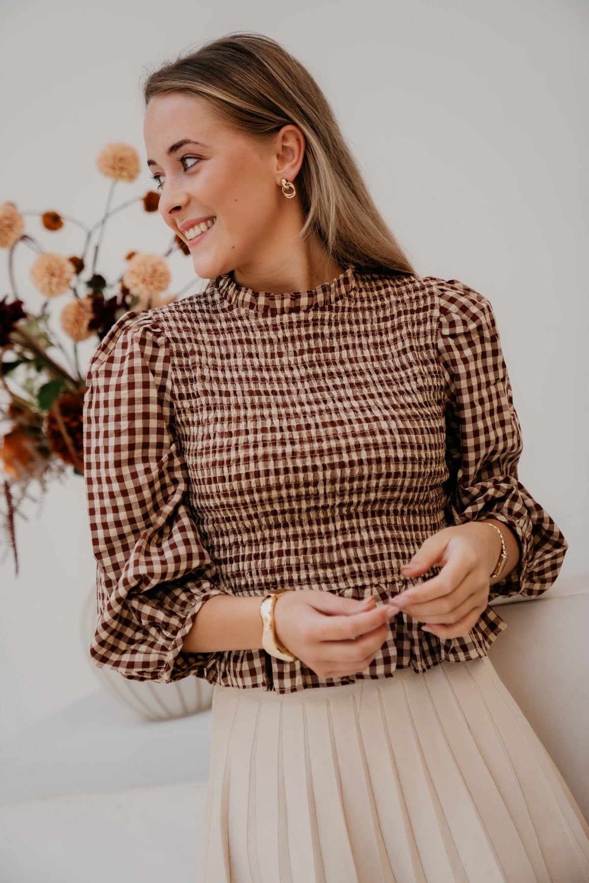 Gaby ruit top brown - Bij Keesje - Bij Keesje - Top