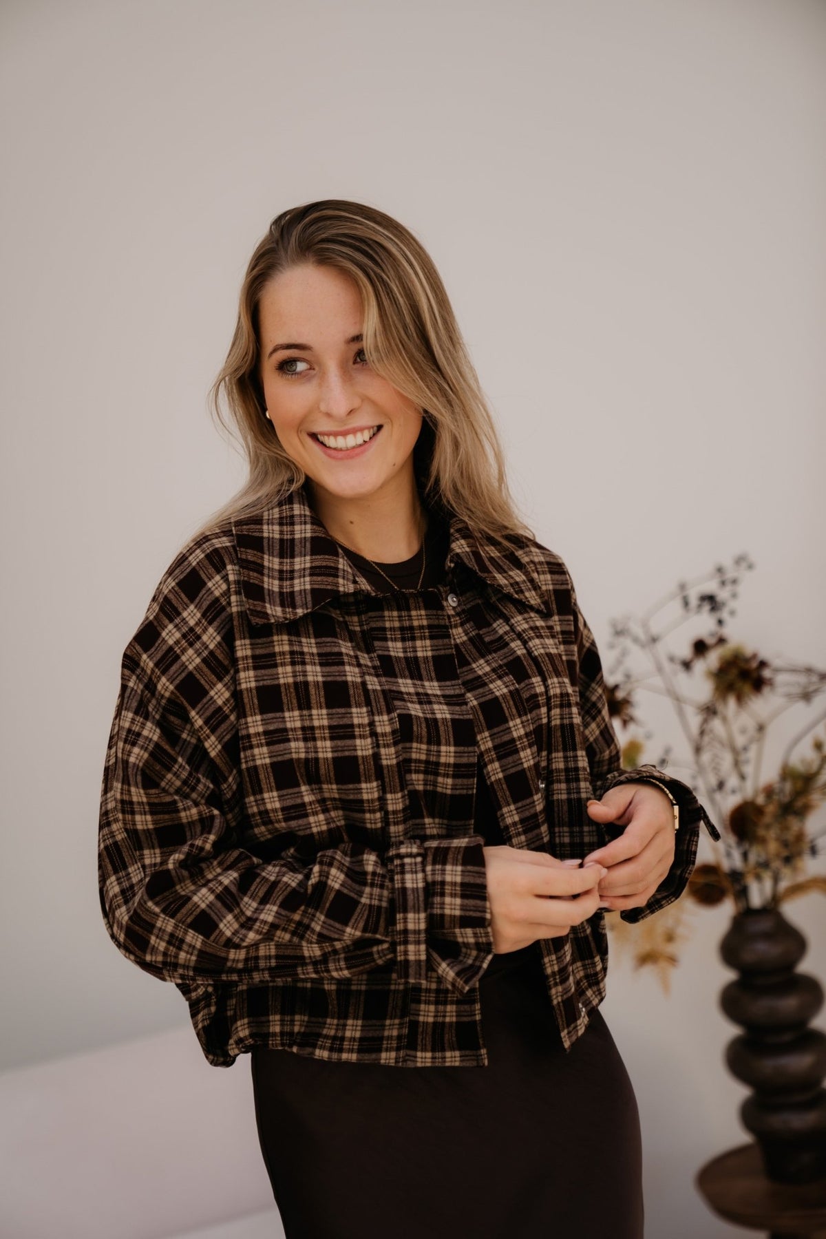 Gijsje ruit bomber brown - Bij Keesje - Bij Keesje - Jas