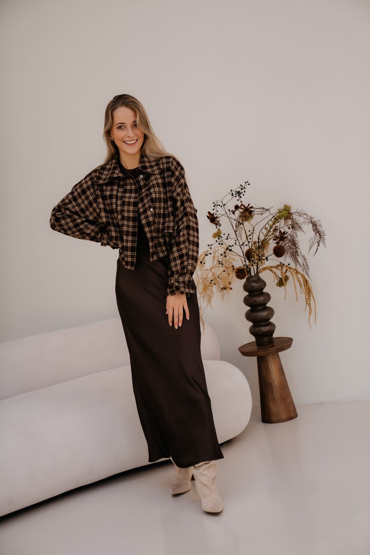 Gijsje ruit bomber brown - Bij Keesje - Bij Keesje - Jas