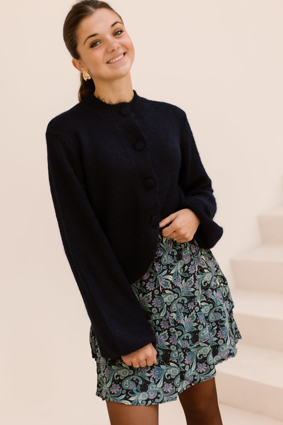Gio fluffy knit cardigan - Navy - Bij Keesje - Neo Noir - Vest