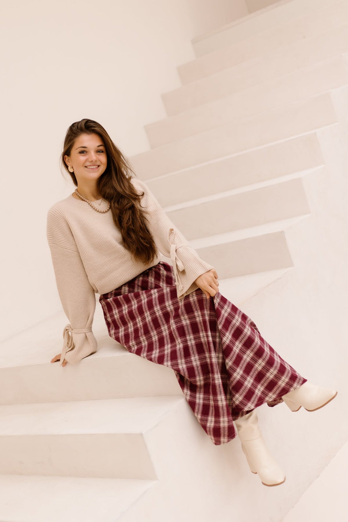 Hazel Check Skirt Bordeaux - Bij Keesje - Bij Keesje - Rok