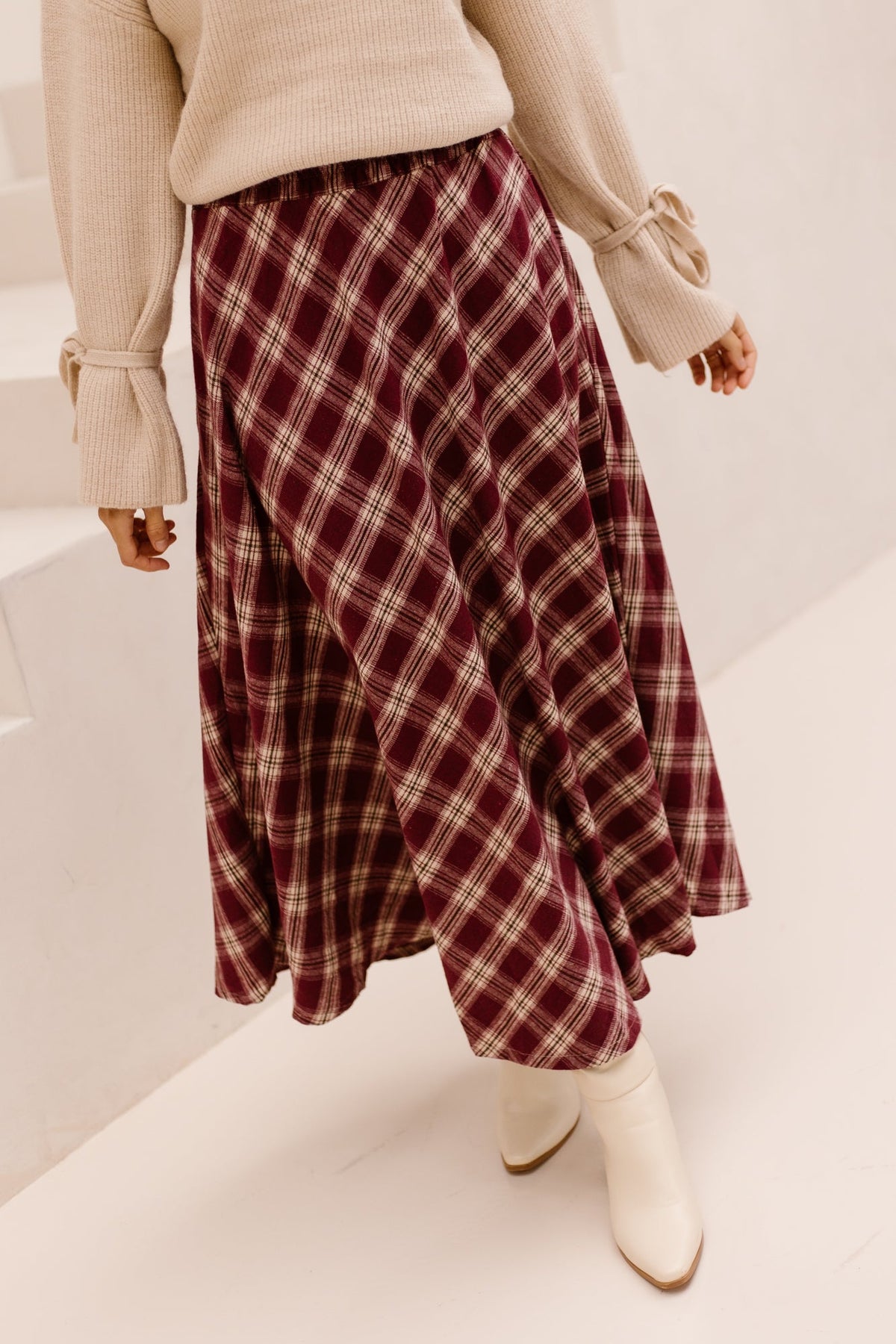 Hazel Check Skirt Bordeaux - Bij Keesje - Bij Keesje - Rok