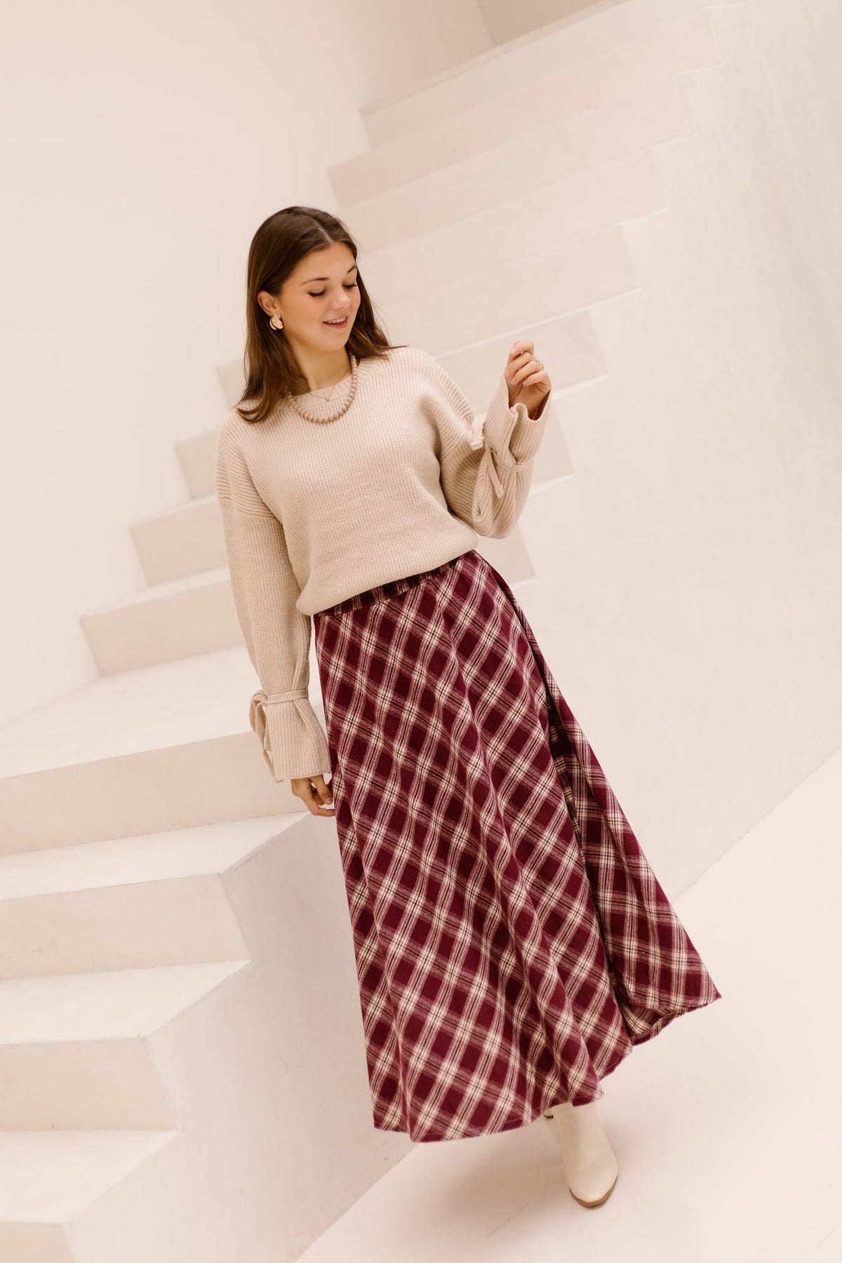 Hazel Check Skirt Bordeaux - Bij Keesje - Bij Keesje - Rok