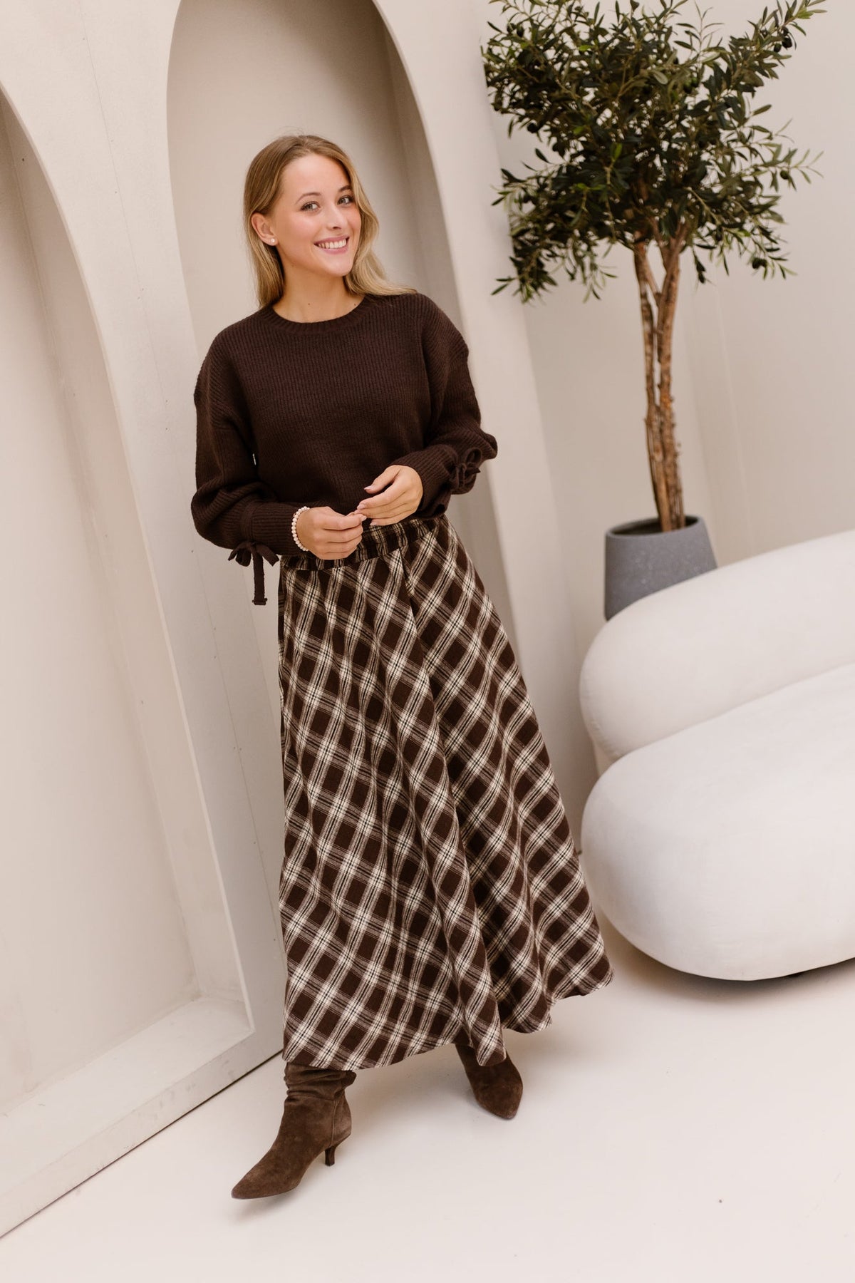Hazel Check Skirt Brown - Bij Keesje - Bij Keesje - Rok