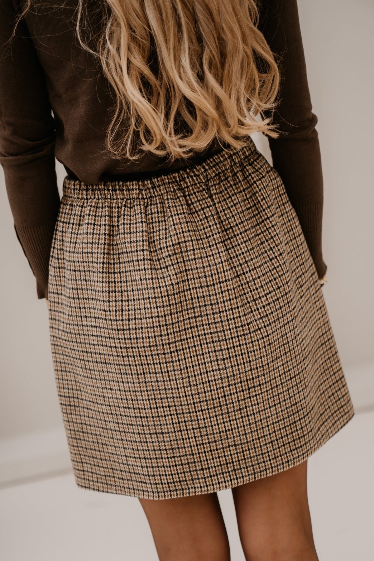 Ila ruit rok camel/black - Bij Keesje - Bij Keesje - Rok