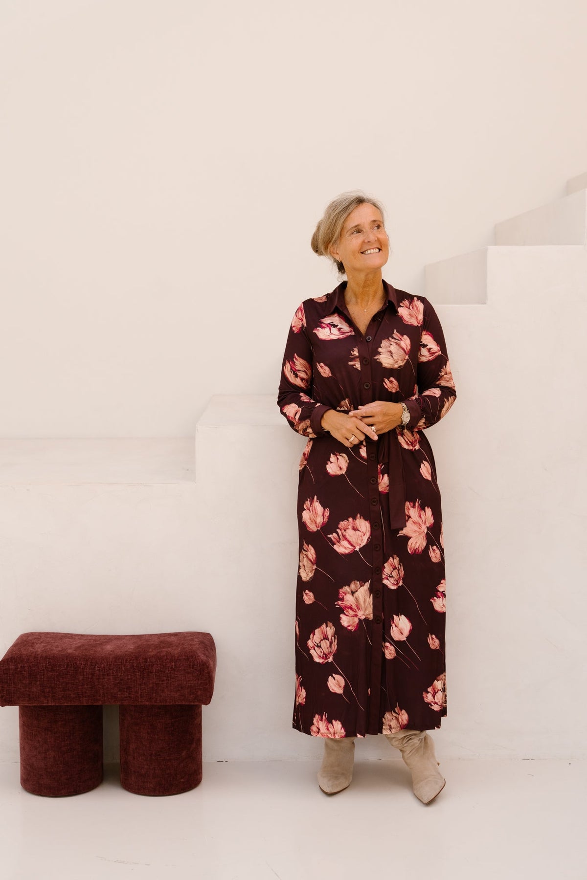 K-Design Hemdjurk met bloemenprint D112 - Bij Keesje - K-design - jurk
