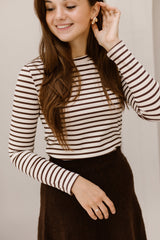 Karlijn Striped Tee Beige Brown