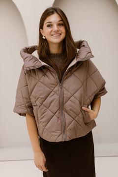 Karo bodywarmer taupe - Bij Keesje - Bij Keesje - Gilet