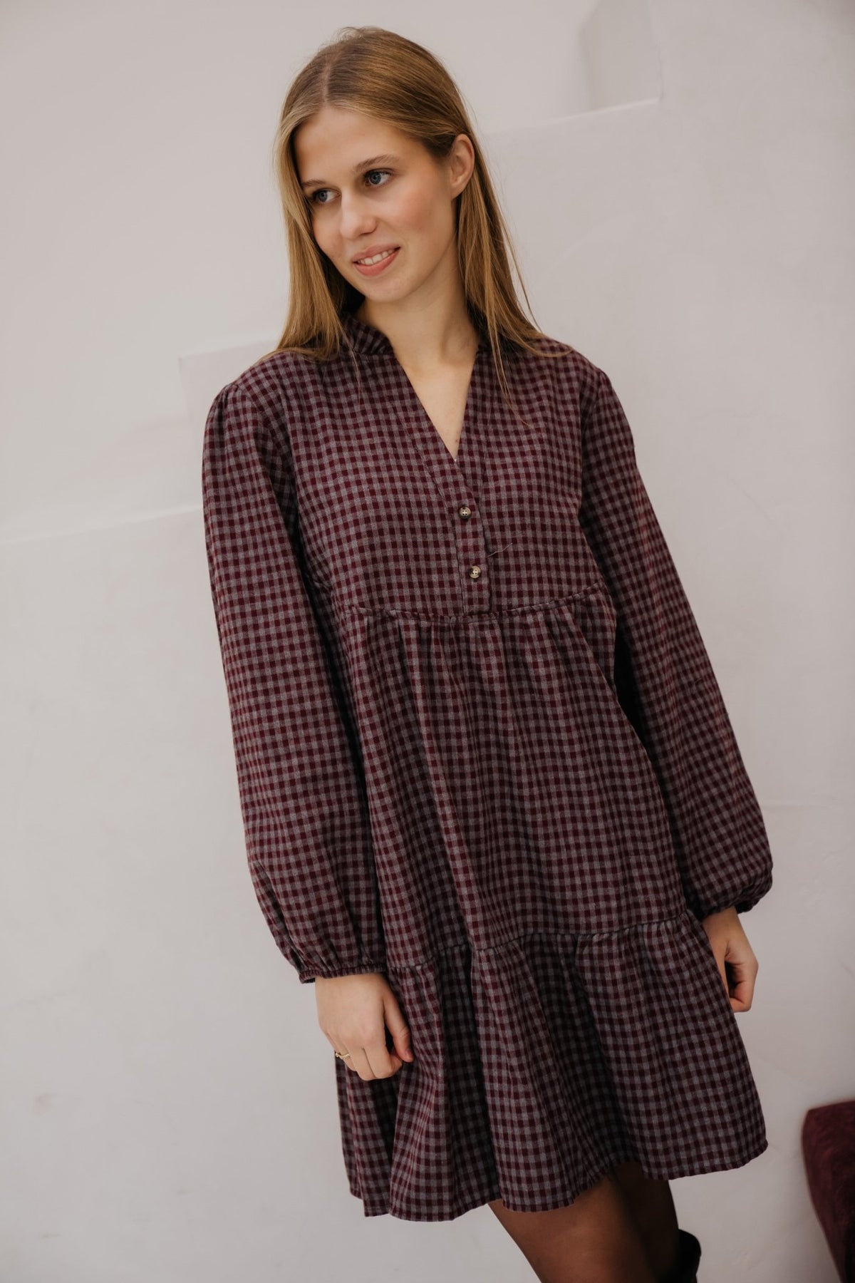 Kikki check dress bordeaux - Bij Keesje - Bij Keesje - Jurk