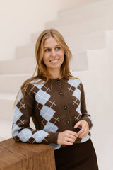 Kirsten Geruit Vest Bruin-Blauw