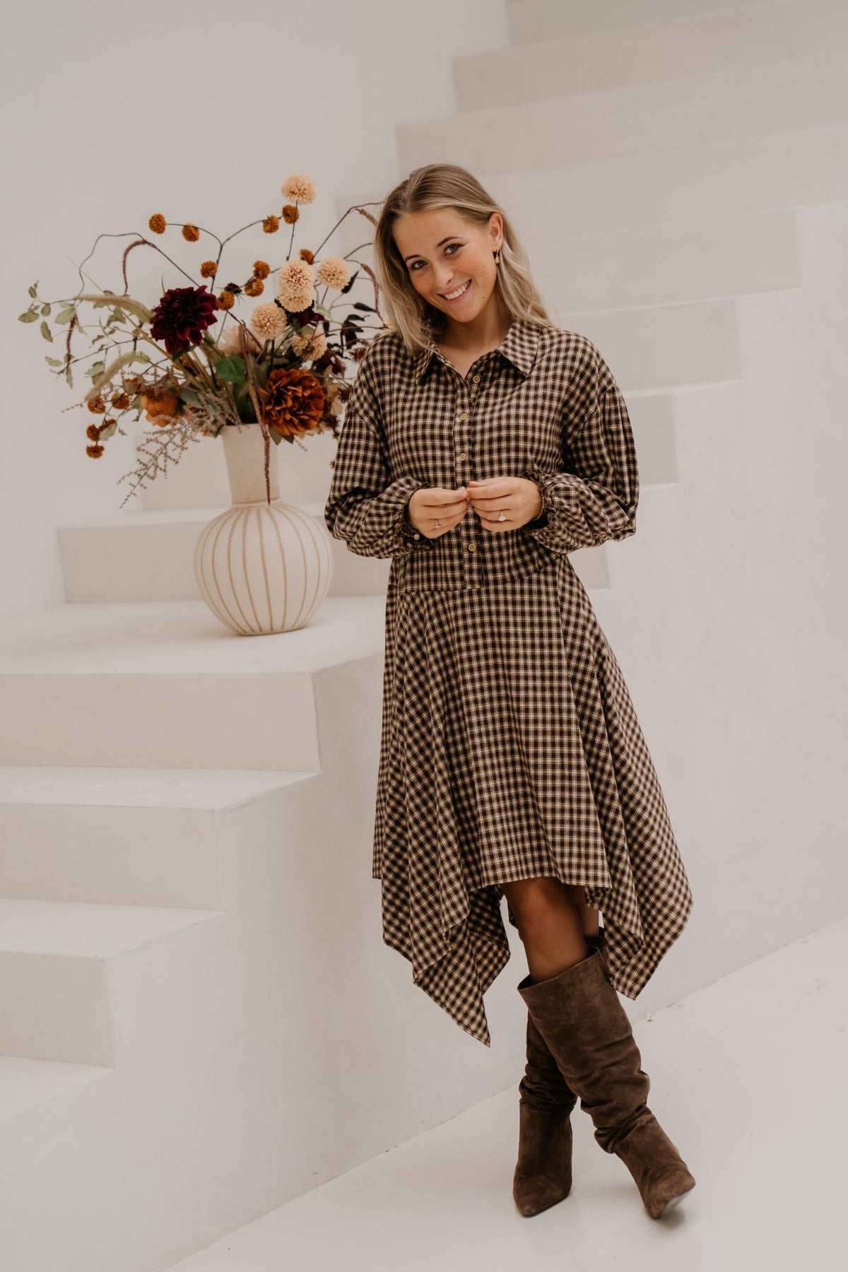 Lina dress ruit brown - Bij Keesje - Bij Keesje - Jurk